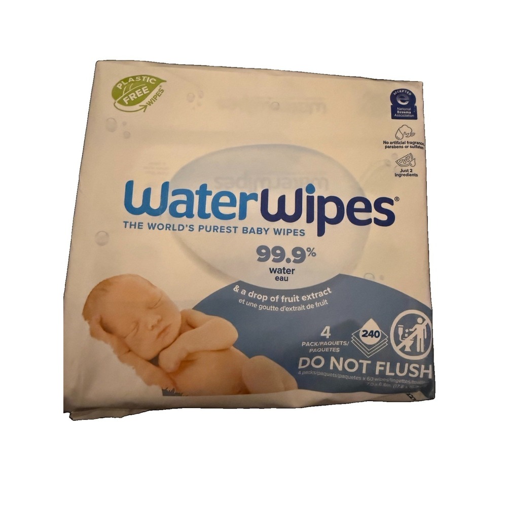 WaterWipes 240 Count Plastic-Free Original Baby Wipes 99.9% Water Unscented 4pk